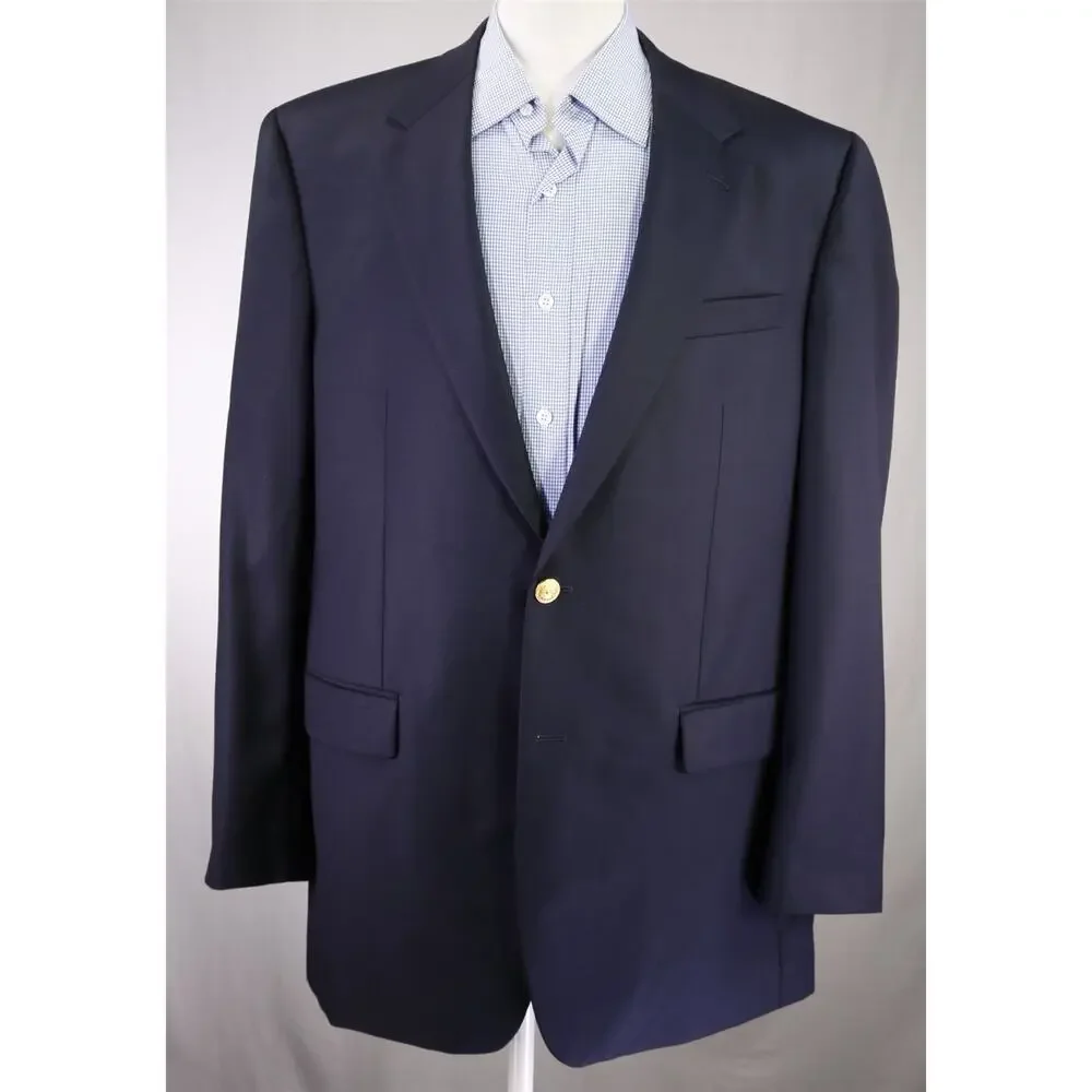 Lauren Ralph Lauren Navy Blue Gold Metal Buttons 2-Btn Wool Blazer Jacket 42L